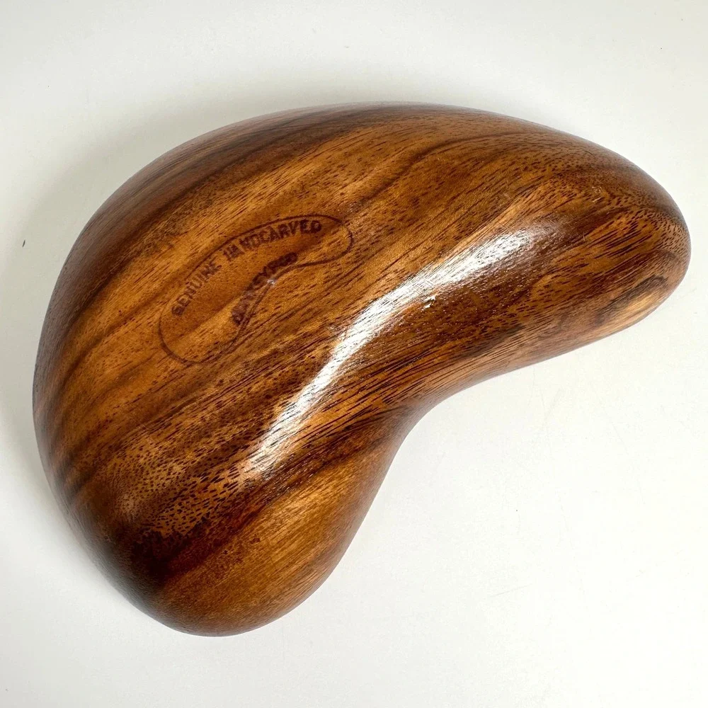 Vtg Hand Carved Monkey Pod Wood Bowl MCM Boho Catchall Dish Beach Coastal Tiki